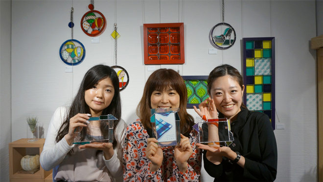 ステンドグラスワークショップ フォトスタンド 壁掛けミラー