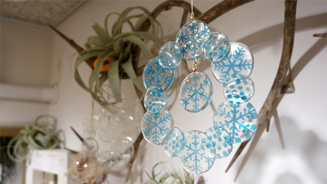 Glass & Art MOMO & Tida Flower Christmas exhibition 2015 雪の結晶 Snow Glass Wreath スノーガラスリース