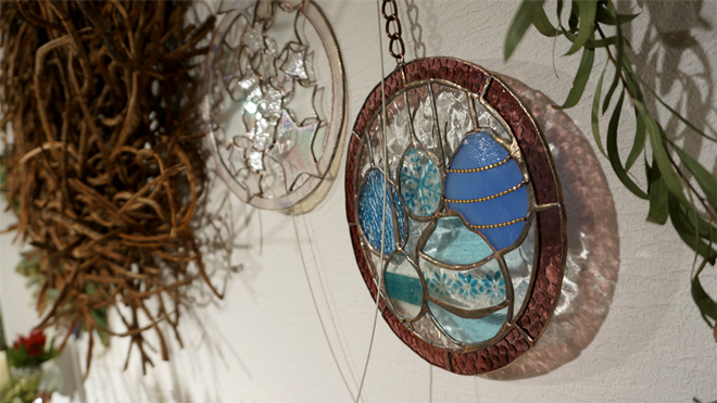 Glass & Art MOMO & Tida Flower Christmas exhibition 2015 淡い透明パステル ステンドグラス