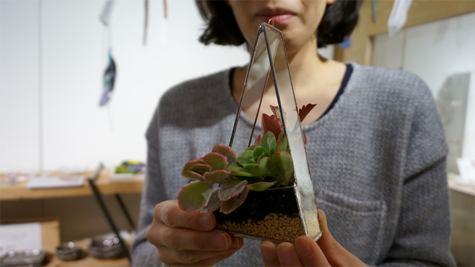 ステンドグラス多肉寄せ植えテラリウム ワークショップ