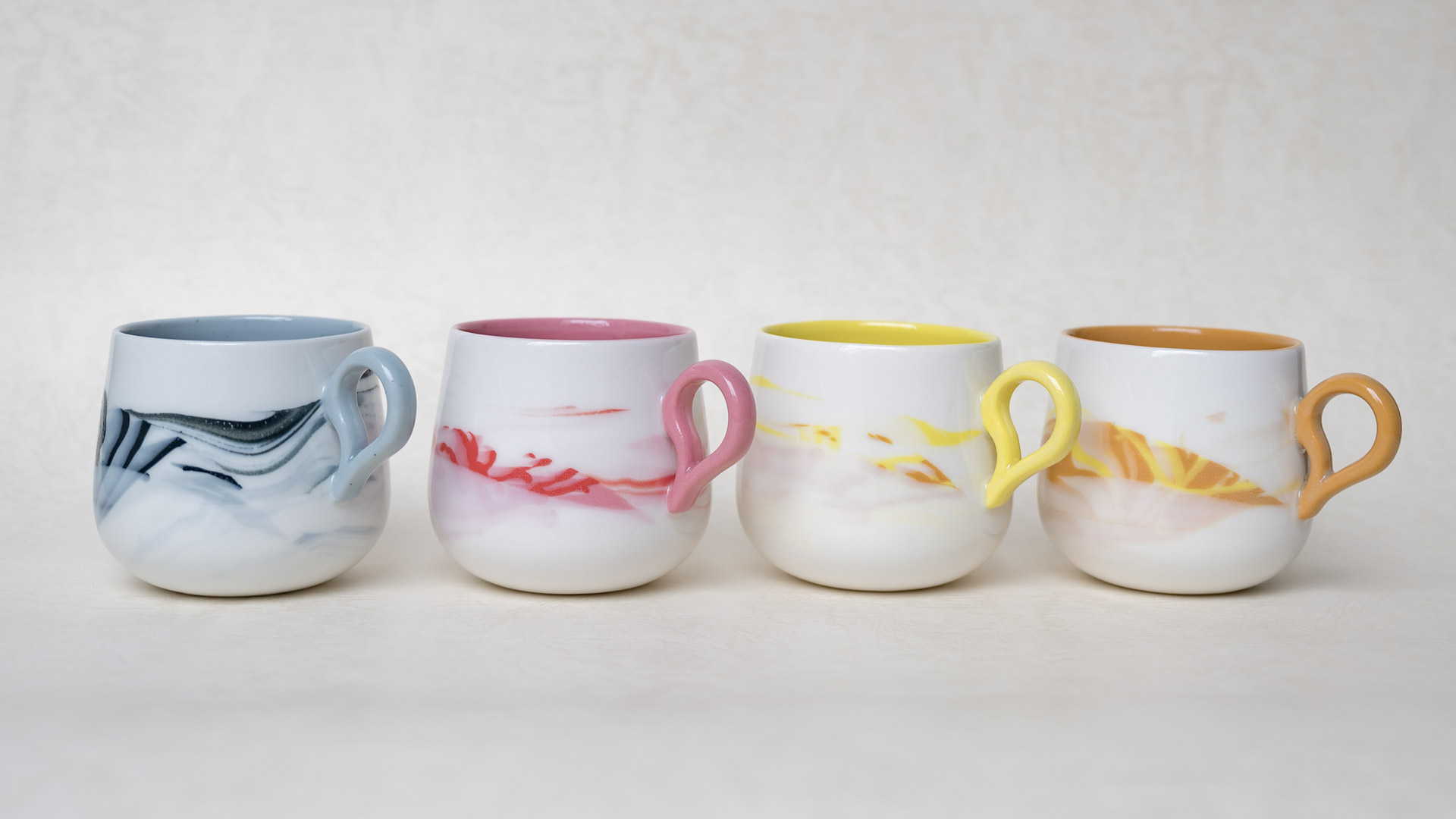 マグカップ(左からグレー・ピンク・イエロー・オレンジ)北川和喜うつわ展 9/15-9/30, 2022【TOKYO FANTASTIC 青山店】