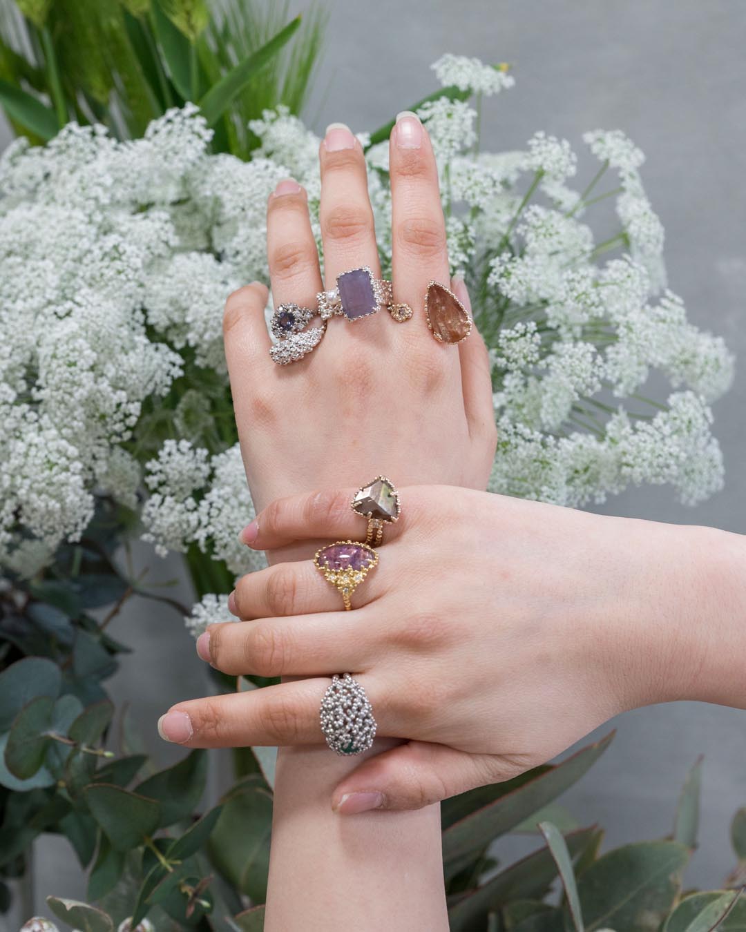 天然石リング重ね付け - SUNI Art & Jewellery 個展 「We are here.」 2/25-3/12, 2023