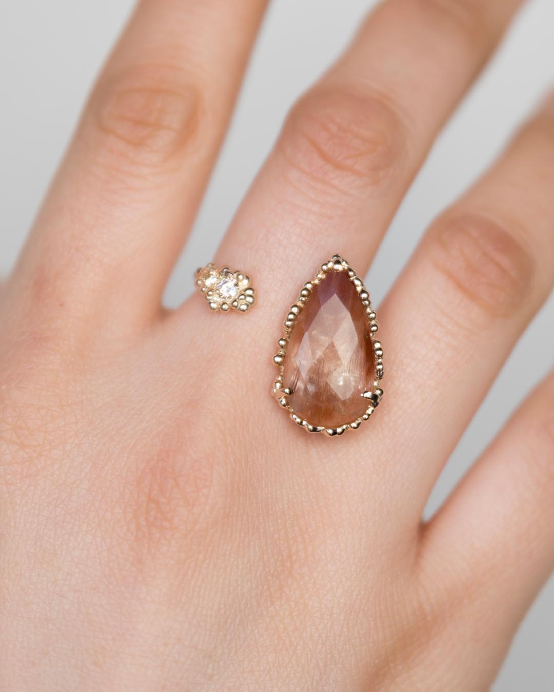 ルチルクォーツ、ブラウンダイヤモンドリング SUNI Art & Jewellery 個展 「We are here.」 2/25-3/12, 2023