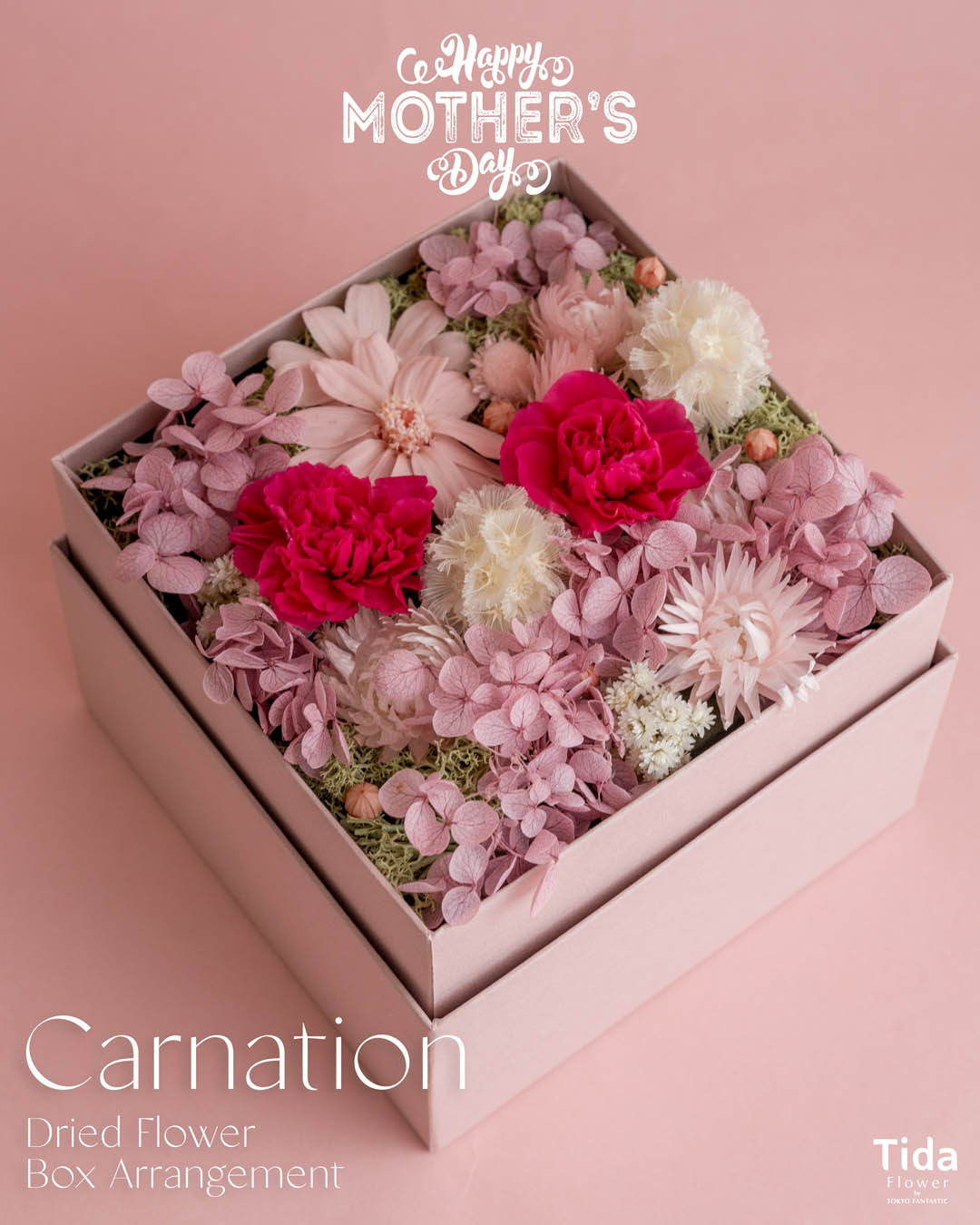母の日ドライフラワーギフト2026 カーネーション入りBOXアレンジメント Tida Flower